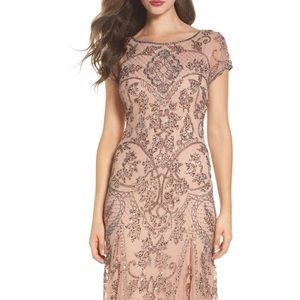 Pisarro Nights Beaded Mesh Column Gown - Blush - Size 2